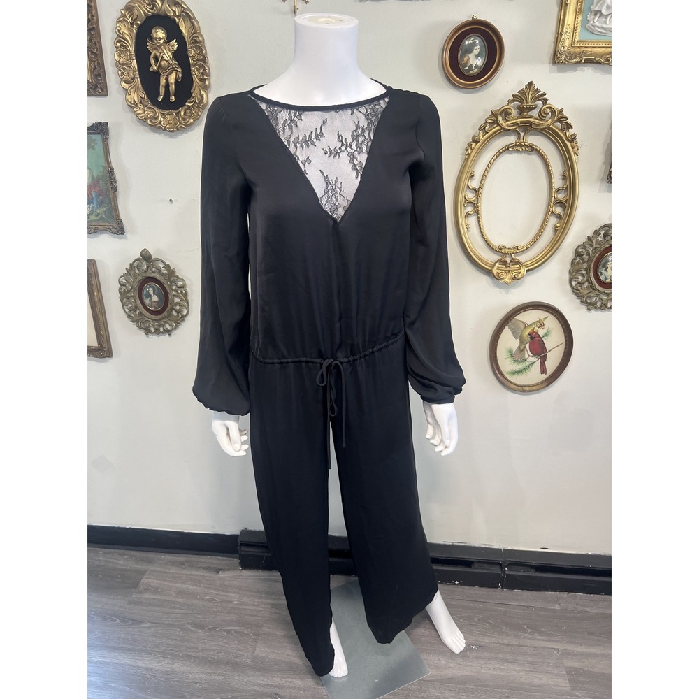 Alexis Black Long Sleeve Lace Inset Drawstring Jumpsuit Size XS